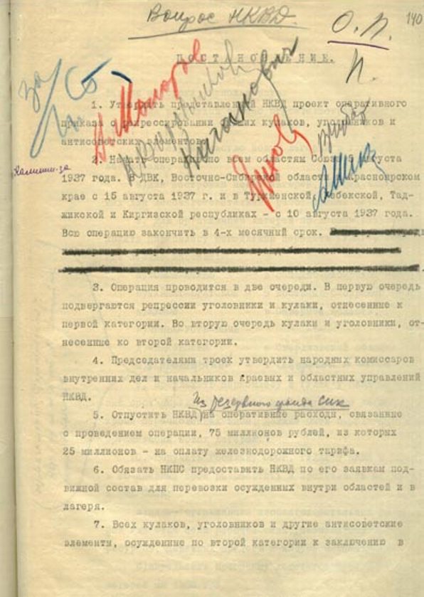 Постановление Политбюро об утверждении приказа НКВД № 00447 от 31 июля 1937 года