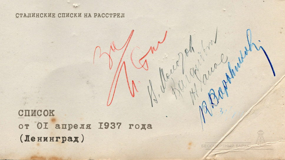 Сталинские списки: список лиц от 01 апреля 1937 года. Ленинград