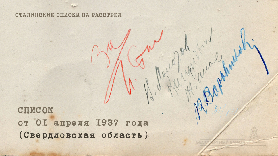 Сталинские списки: список лиц от 01 апреля 1937 года. Свердловская область